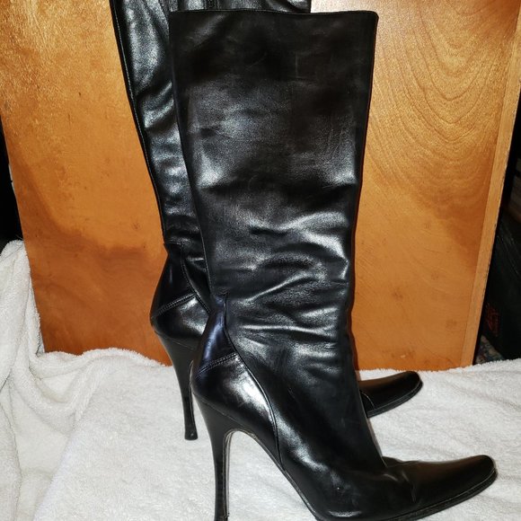 Vintage Charles David by Nathalie M. tall zipper high heel black leather boot - Picture 1 of 8